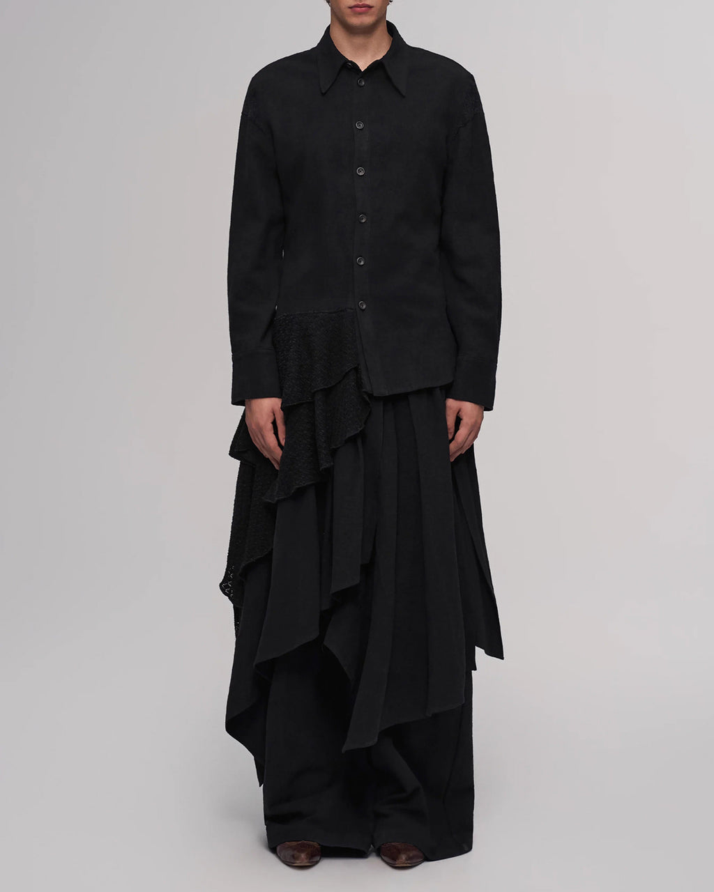 ♠♥ASYMMETRIC RUFFLE LAYERED SHIRT