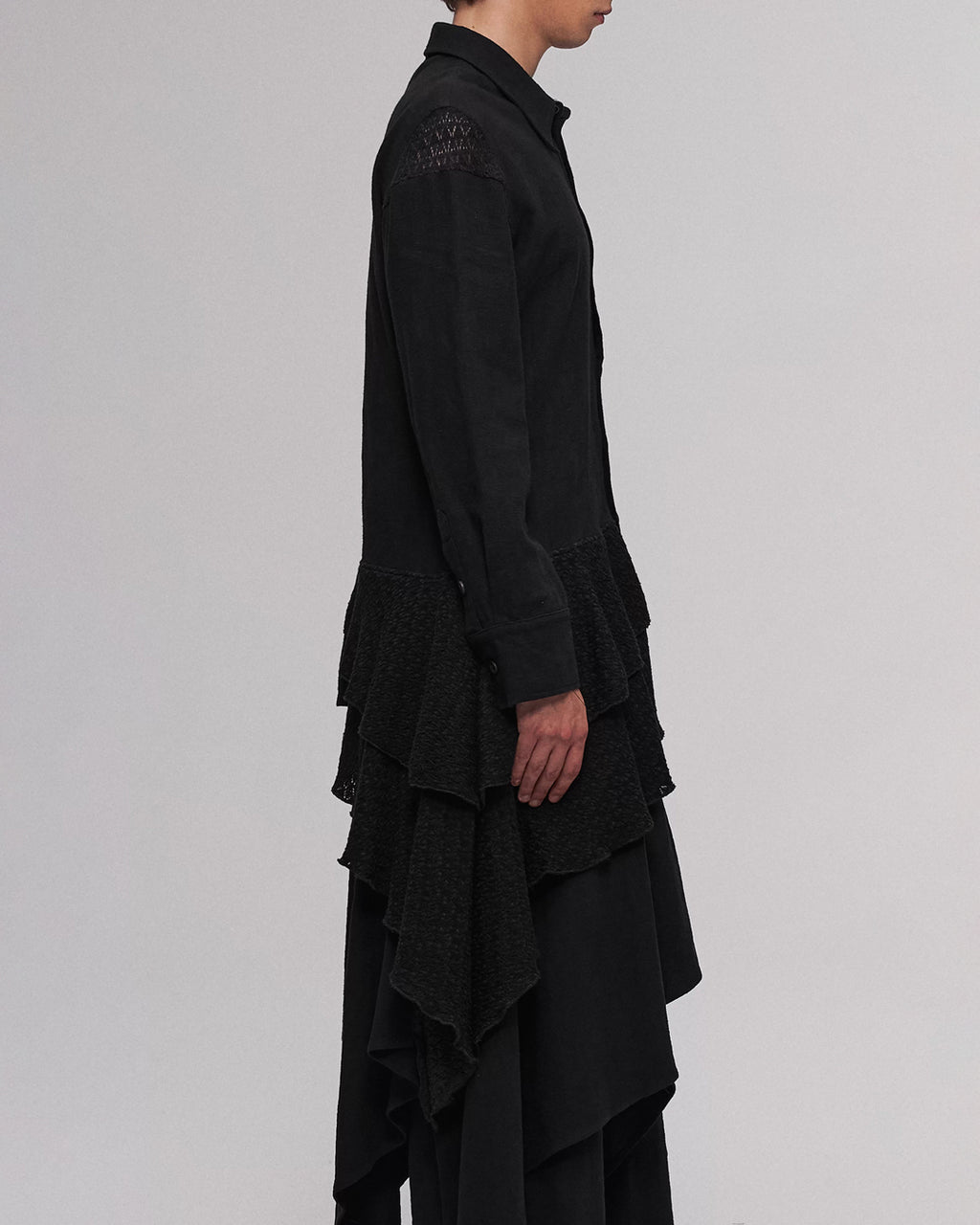 ♠♥ASYMMETRIC RUFFLE LAYERED SHIRT