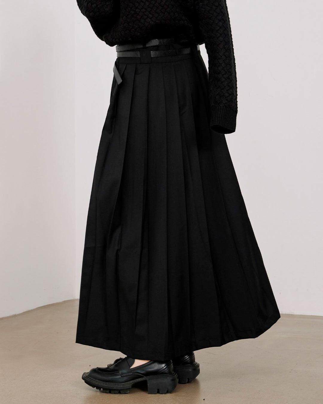 ♠♥DOUBLE BELT PLEATS SKIRT