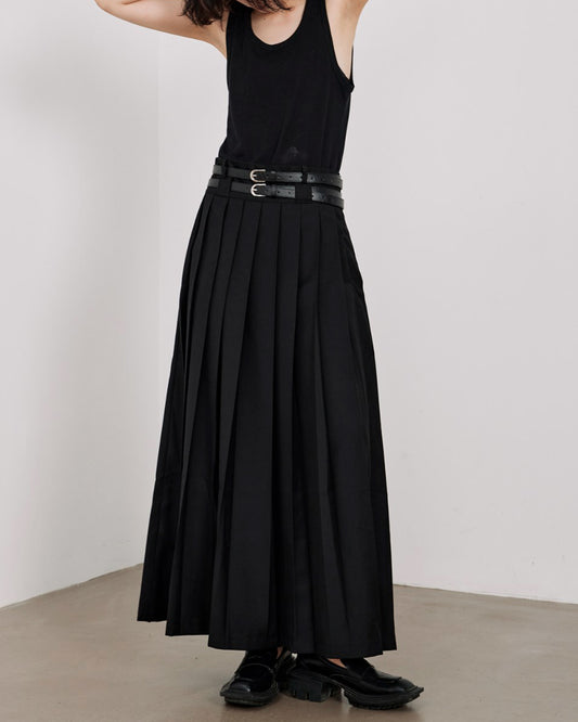 ♠♥DOUBLE BELT PLEATS SKIRT