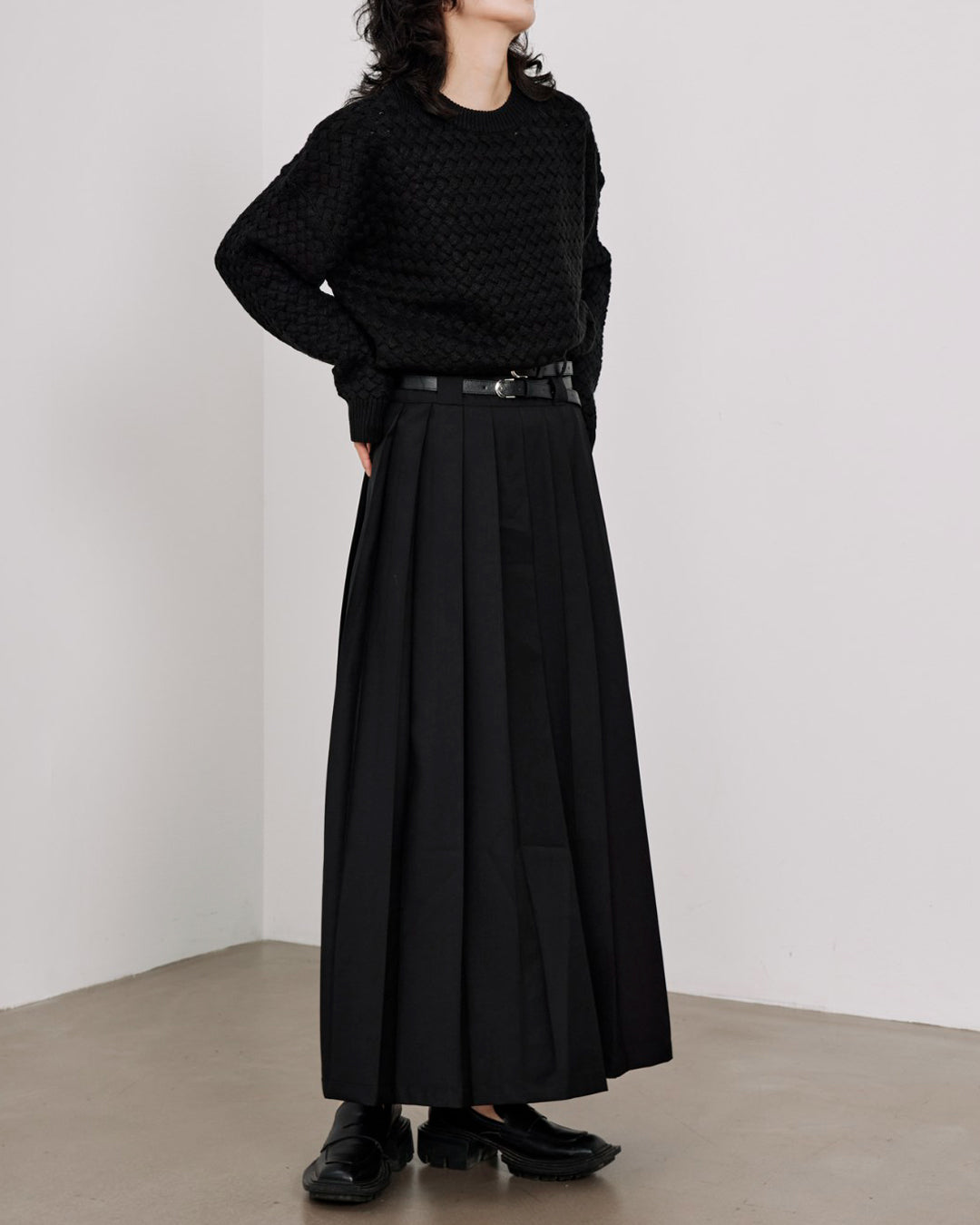 ♠♥DOUBLE BELT PLEATS SKIRT