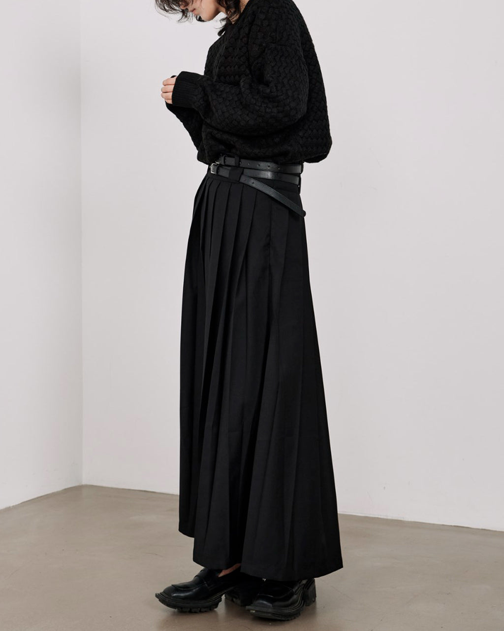 ♠♥DOUBLE BELT PLEATS SKIRT