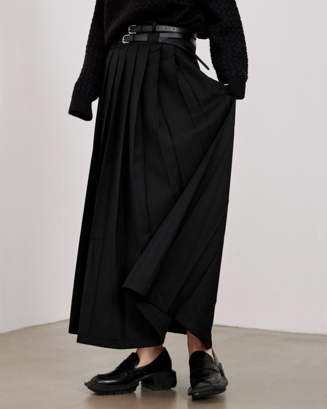 ♠♥DOUBLE BELT PLEATS SKIRT