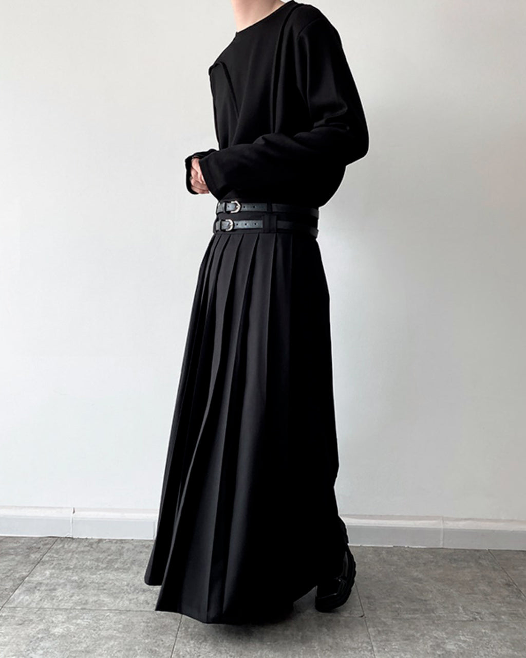 ♠♥DOUBLE BELT PLEATS SKIRT