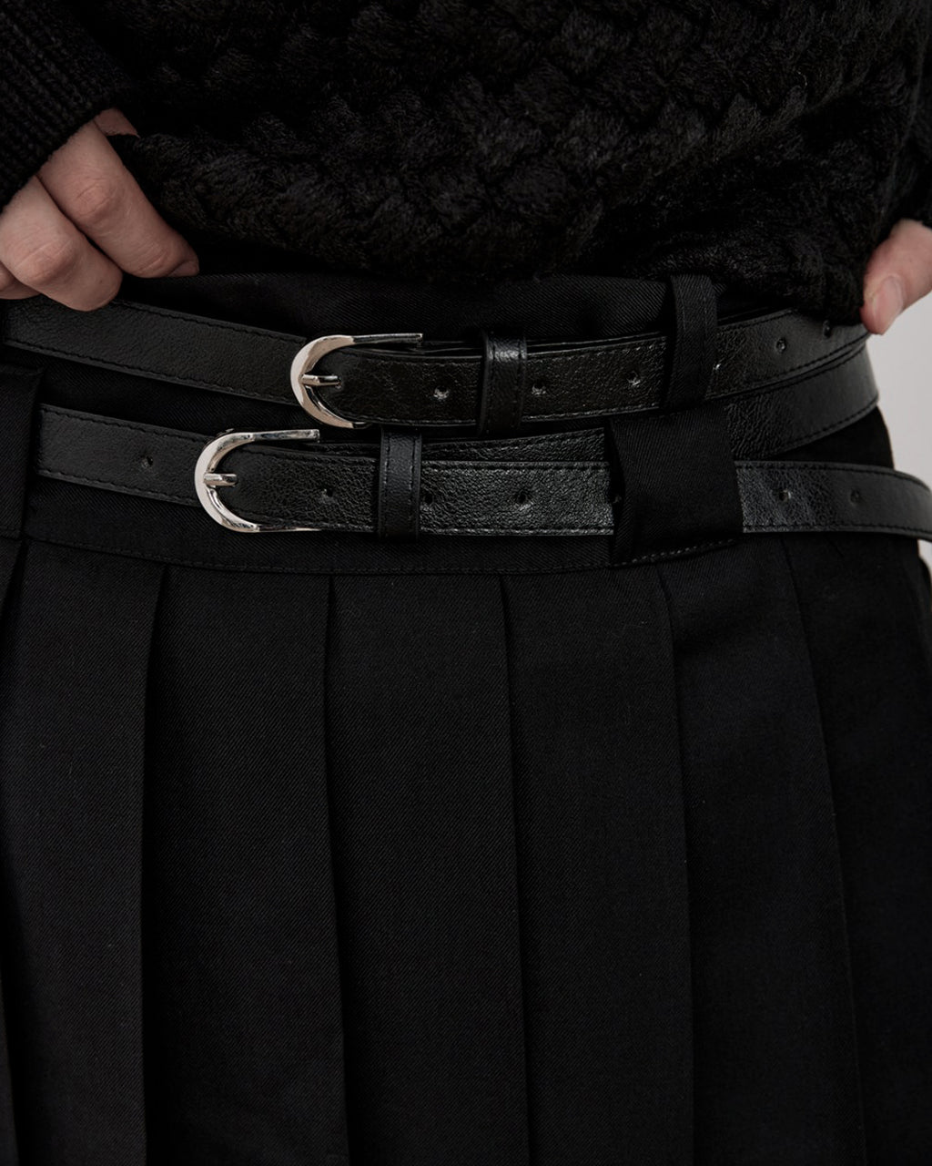 ♠♥DOUBLE BELT PLEATS SKIRT