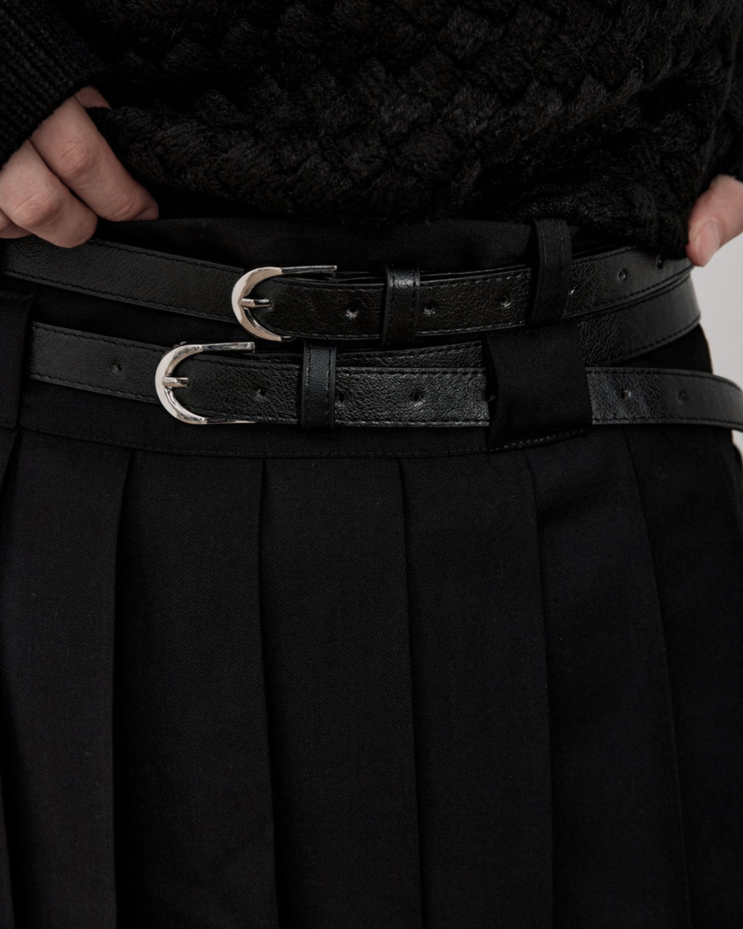 ♠♥DOUBLE BELT PLEATS SKIRT