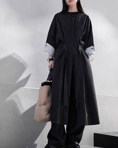 ♥CUFF CONTRAST COLLARLESS COAT