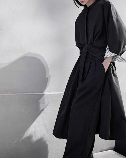 ♥CUFF CONTRAST COLLARLESS COAT