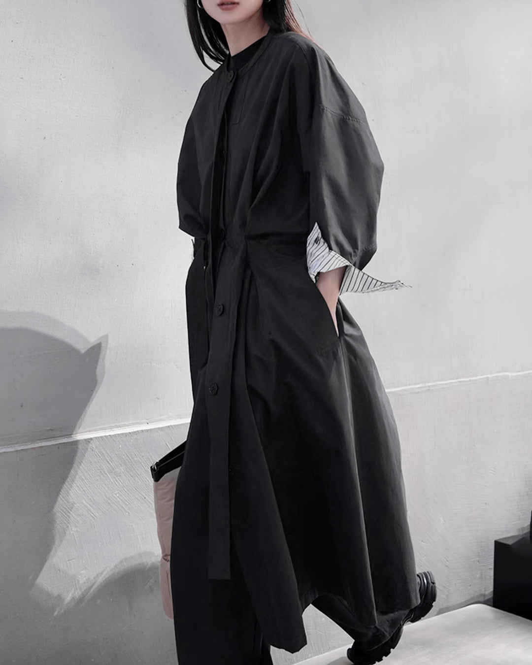 ♥CUFF CONTRAST COLLARLESS COAT