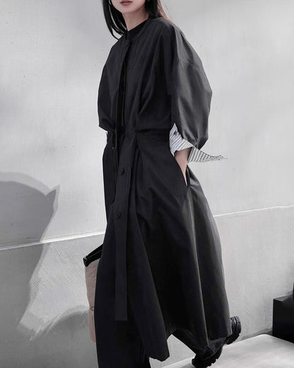 ♥CUFF CONTRAST COLLARLESS COAT