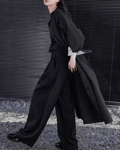 ♥CUFF CONTRAST COLLARLESS COAT