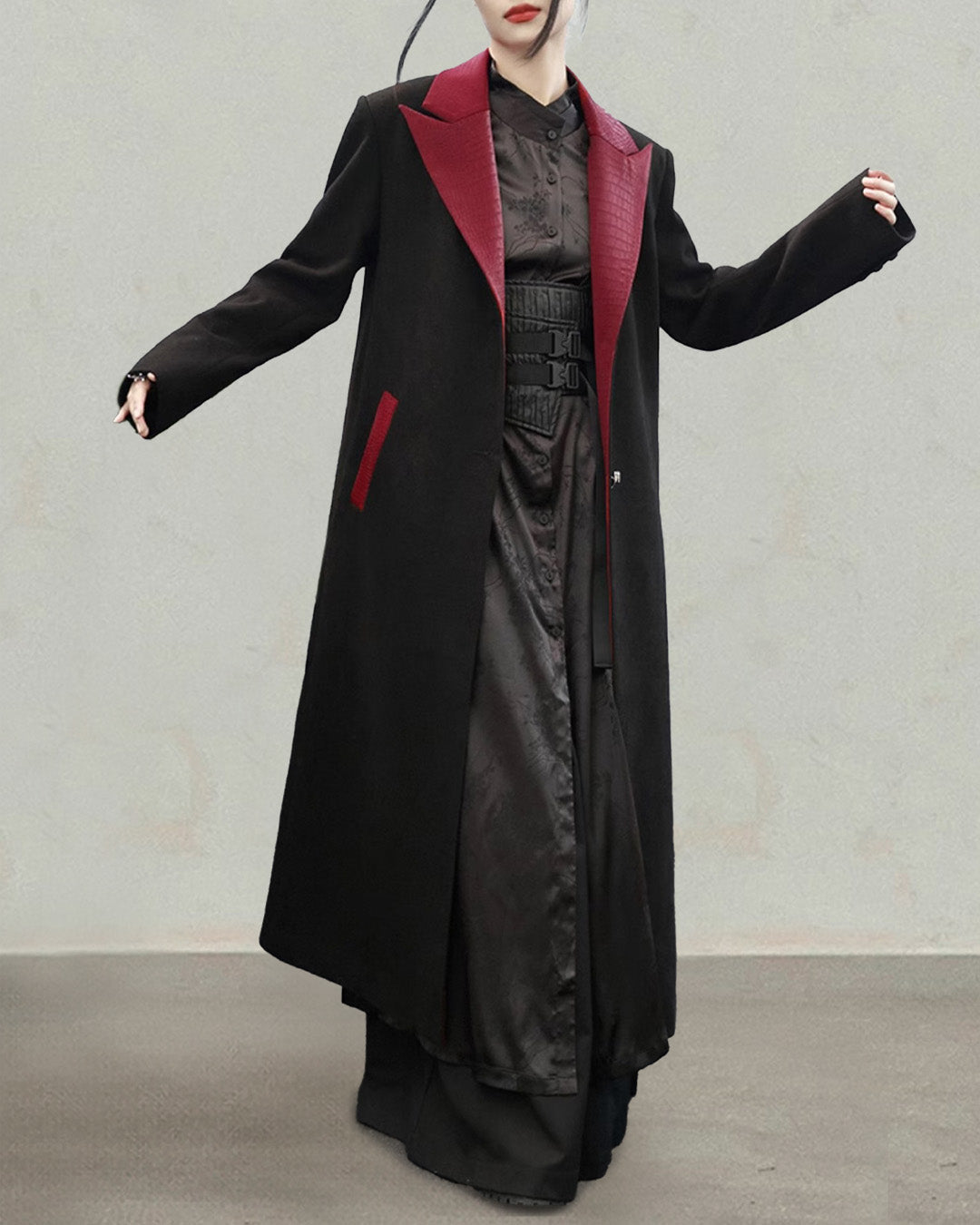 ♥FAUX LEATHER CONTRAST COLOR COAT