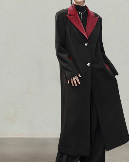 ♥FAUX LEATHER CONTRAST COLOR COAT