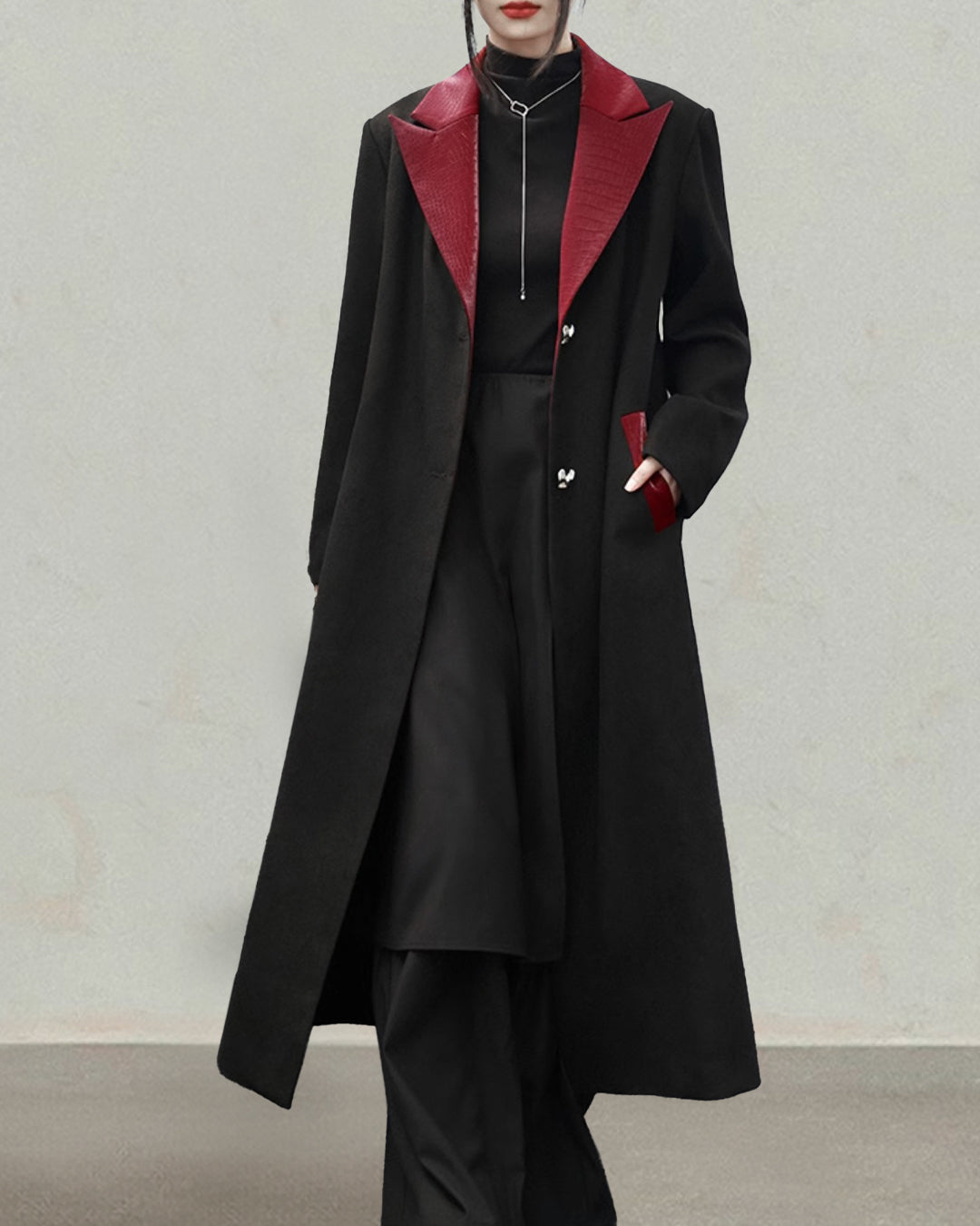 ♥FAUX LEATHER CONTRAST COLOR COAT