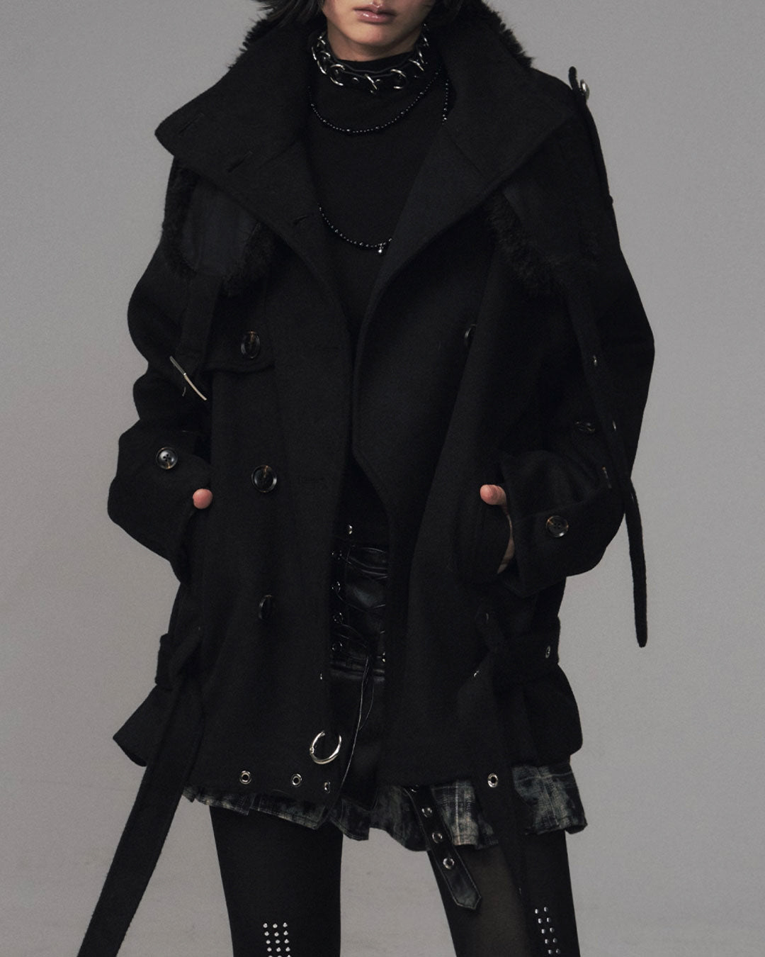 ♥MULTI-STRAP MILITARY COAT – Black Gravity