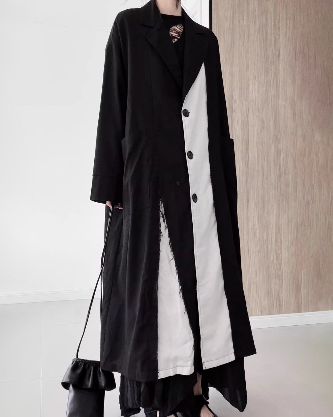 ♥ASYMMETRIC RAW-EDGE CUTAWAY LONG COAT