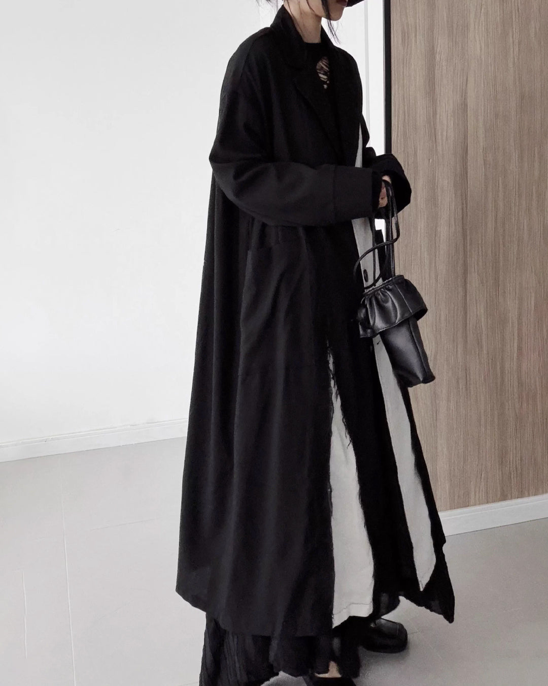 ♥ASYMMETRIC RAW-EDGE CUTAWAY LONG COAT
