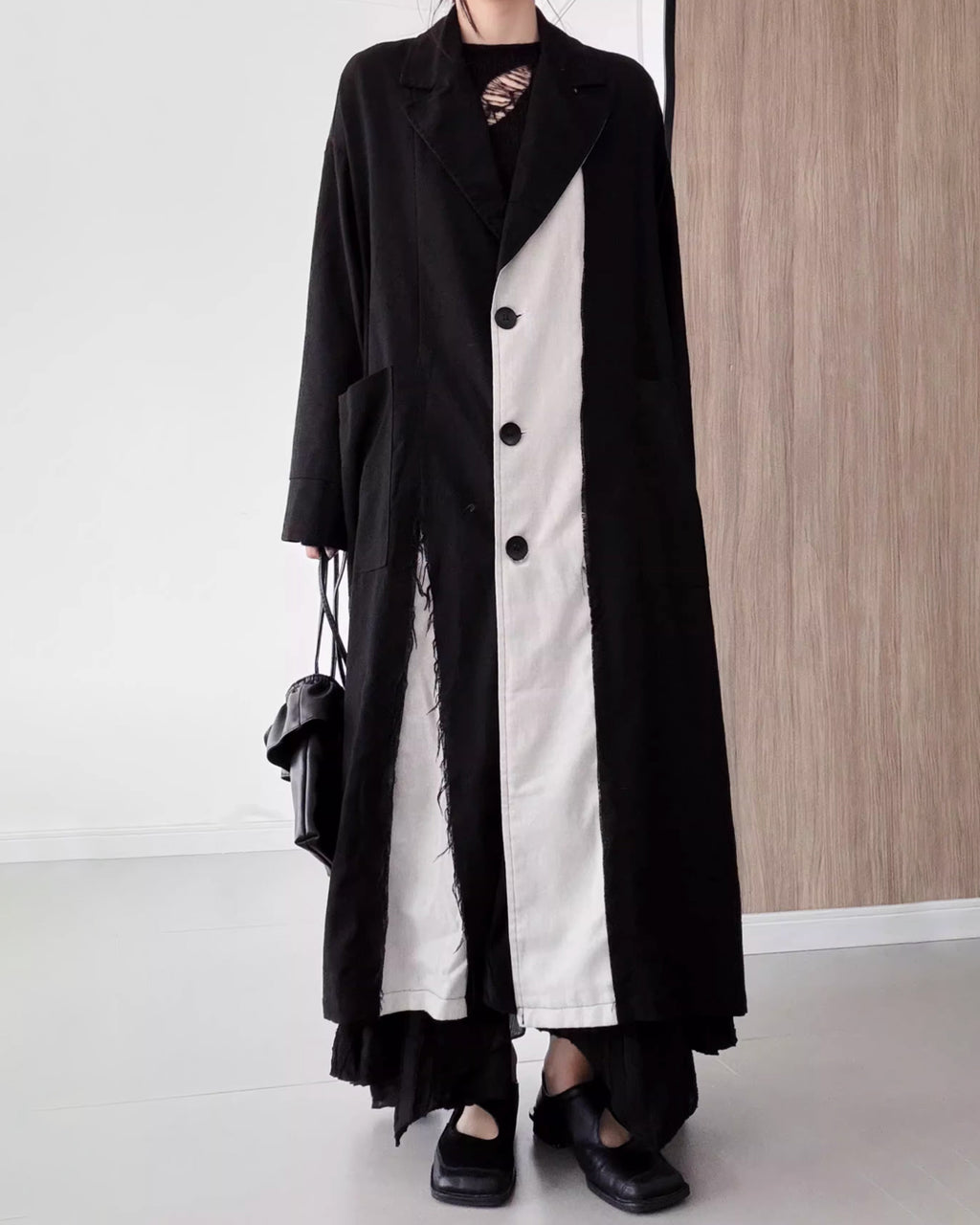 ♥ASYMMETRIC RAW-EDGE CUTAWAY LONG COAT