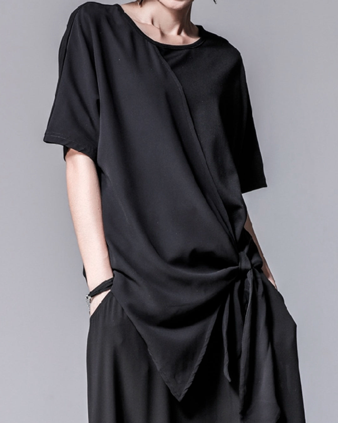 ♥IRREGULAR HEM TIED T-SHIRT