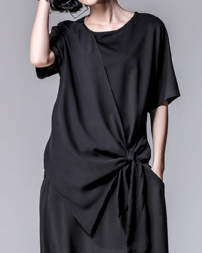 ♥IRREGULAR HEM TIED T-SHIRT