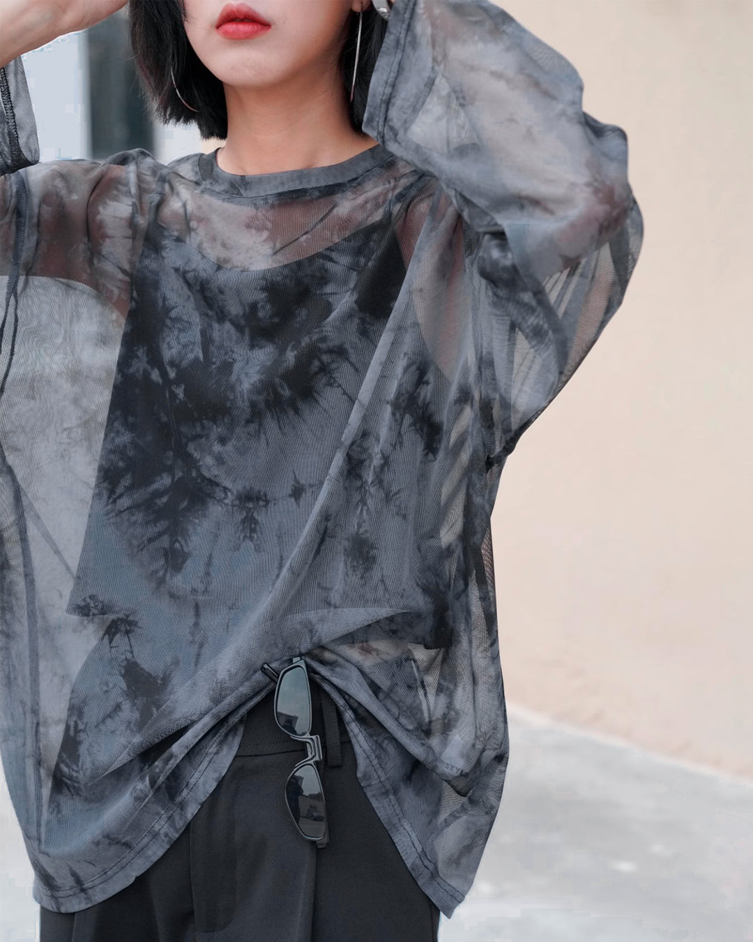 ♥TIE DYE MESH LONG T-SHIRT TWO PIECE SET