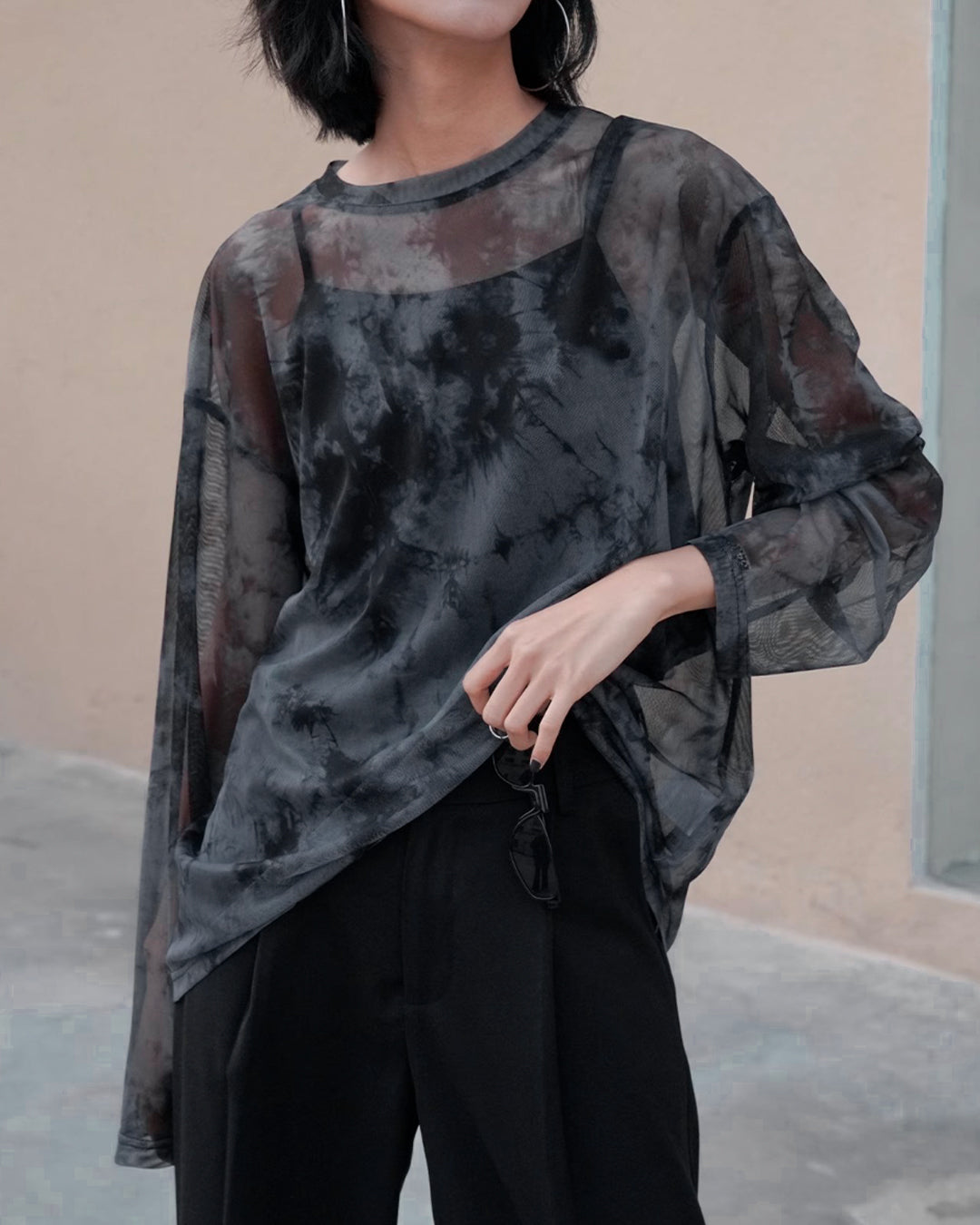 ♥TIE DYE MESH LONG T-SHIRT TWO PIECE SET