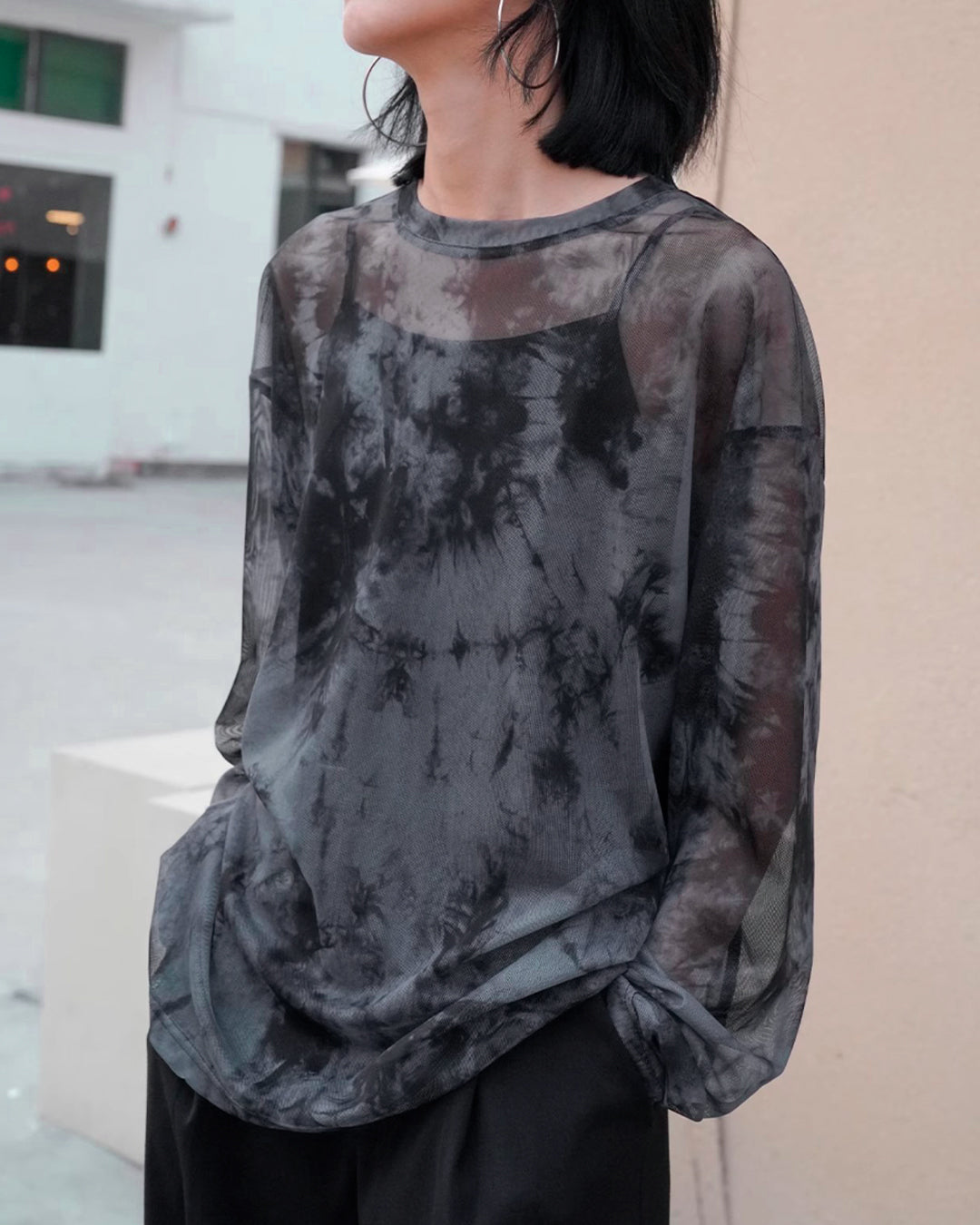 ♥TIE DYE MESH LONG T-SHIRT TWO PIECE SET