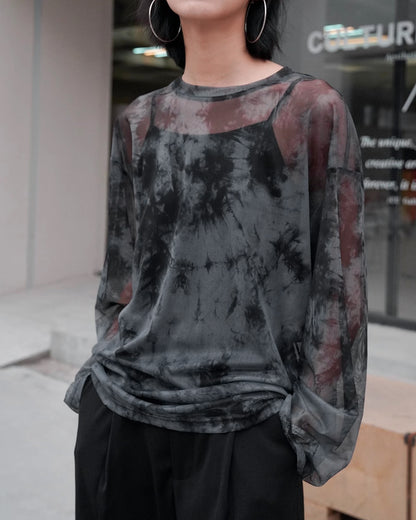 ♥TIE DYE MESH LONG T-SHIRT TWO PIECE SET