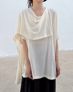 ♥DRAPED SHAWL NECK SHORT SLEEVE TOP