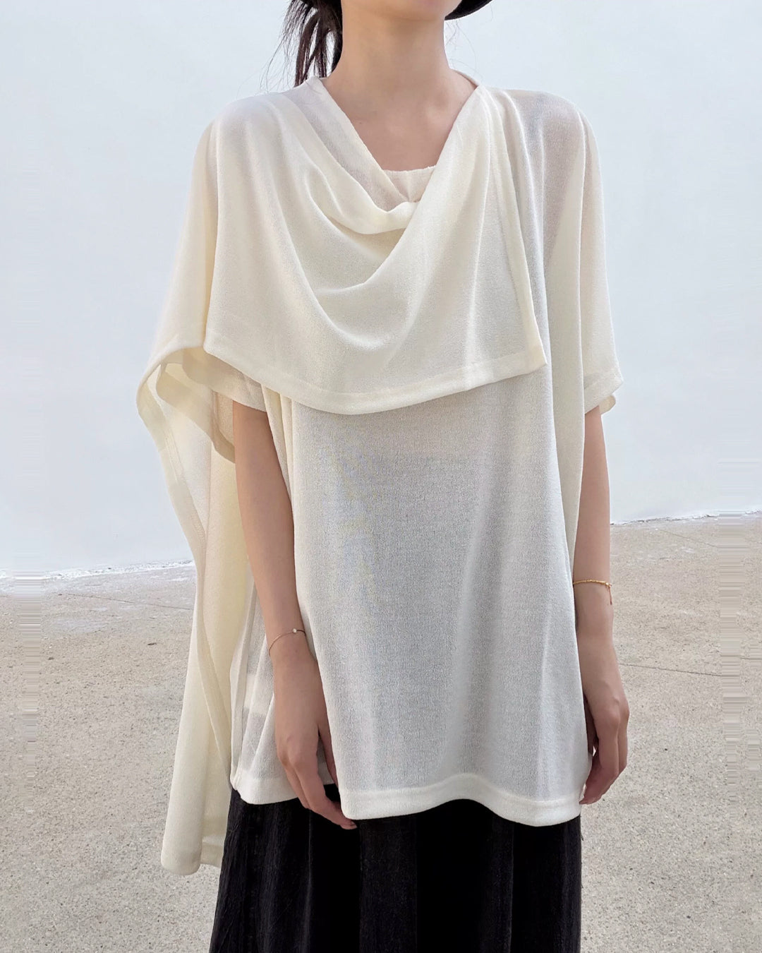 ♥DRAPED SHAWL NECK SHORT SLEEVE TOP