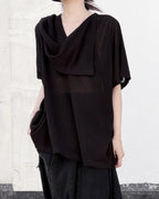 ♥DRAPED SHAWL NECK SHORT SLEEVE TOP
