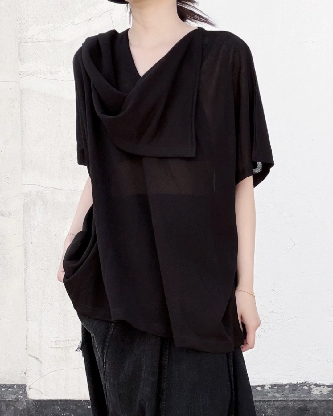 ♥DRAPED SHAWL NECK SHORT SLEEVE TOP