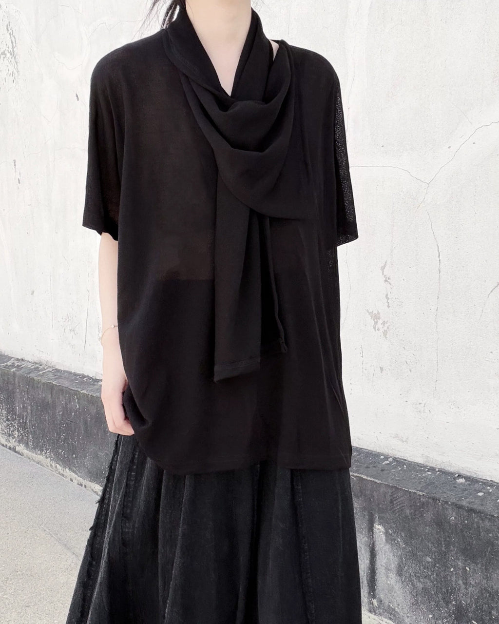 ♥DRAPED SHAWL NECK SHORT SLEEVE TOP