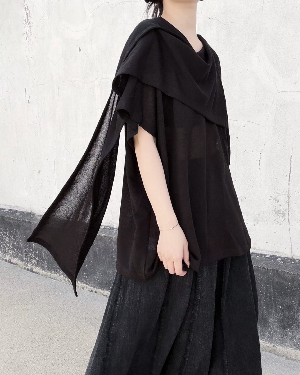 ♥DRAPED SHAWL NECK SHORT SLEEVE TOP