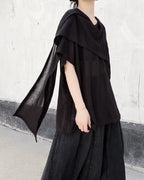 ♥DRAPED SHAWL NECK SHORT SLEEVE TOP