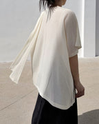 ♥DRAPED SHAWL NECK SHORT SLEEVE TOP
