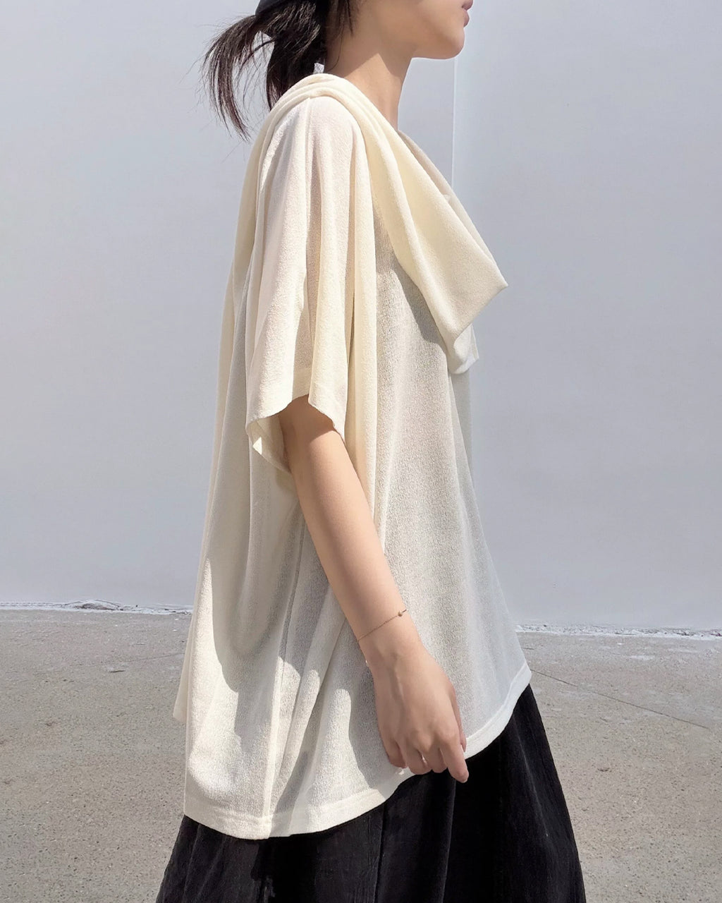 ♥DRAPED SHAWL NECK SHORT SLEEVE TOP
