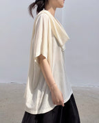 ♥DRAPED SHAWL NECK SHORT SLEEVE TOP