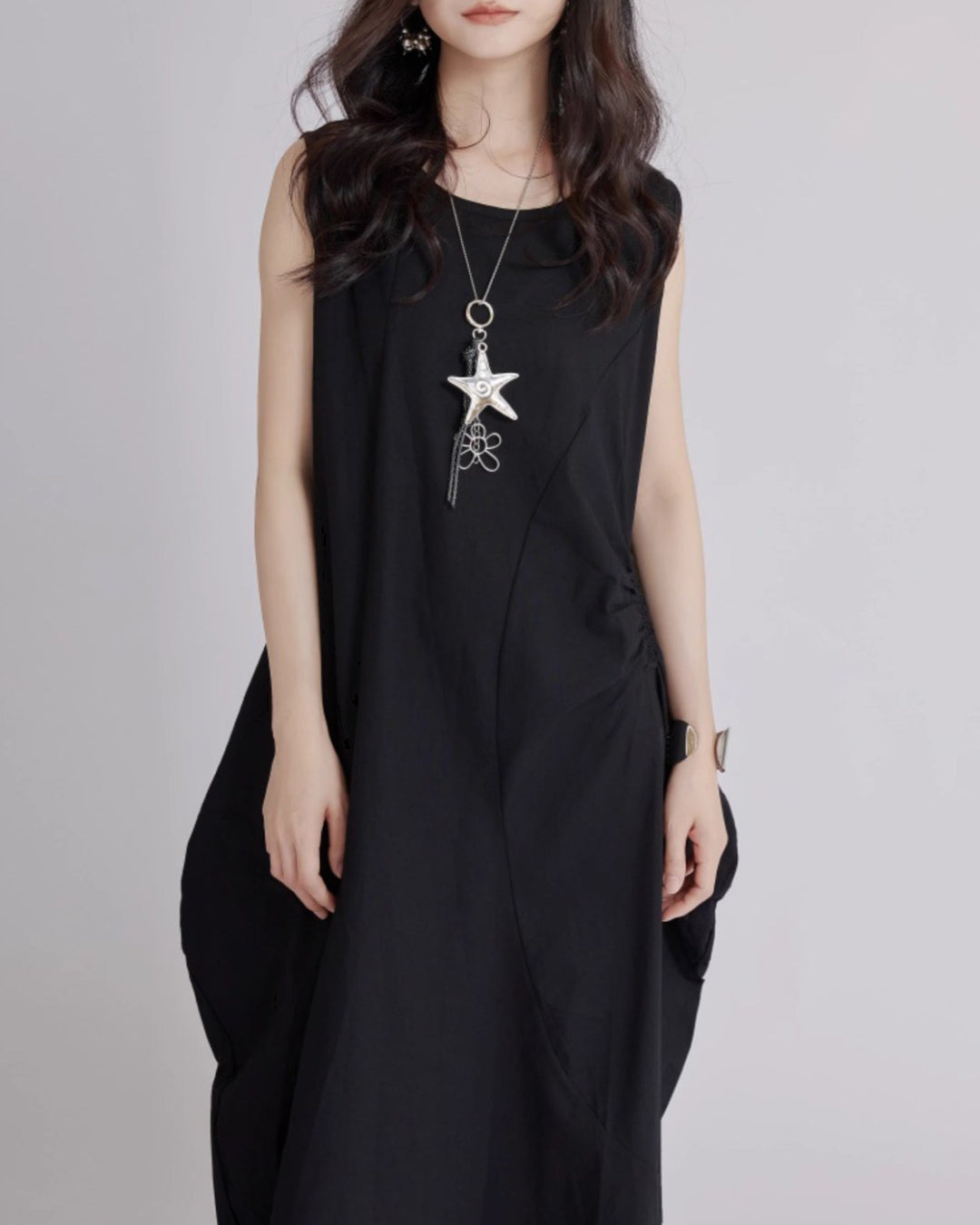 ♥ASYMMETRIC GATHERED SLEEVELESS DRESS