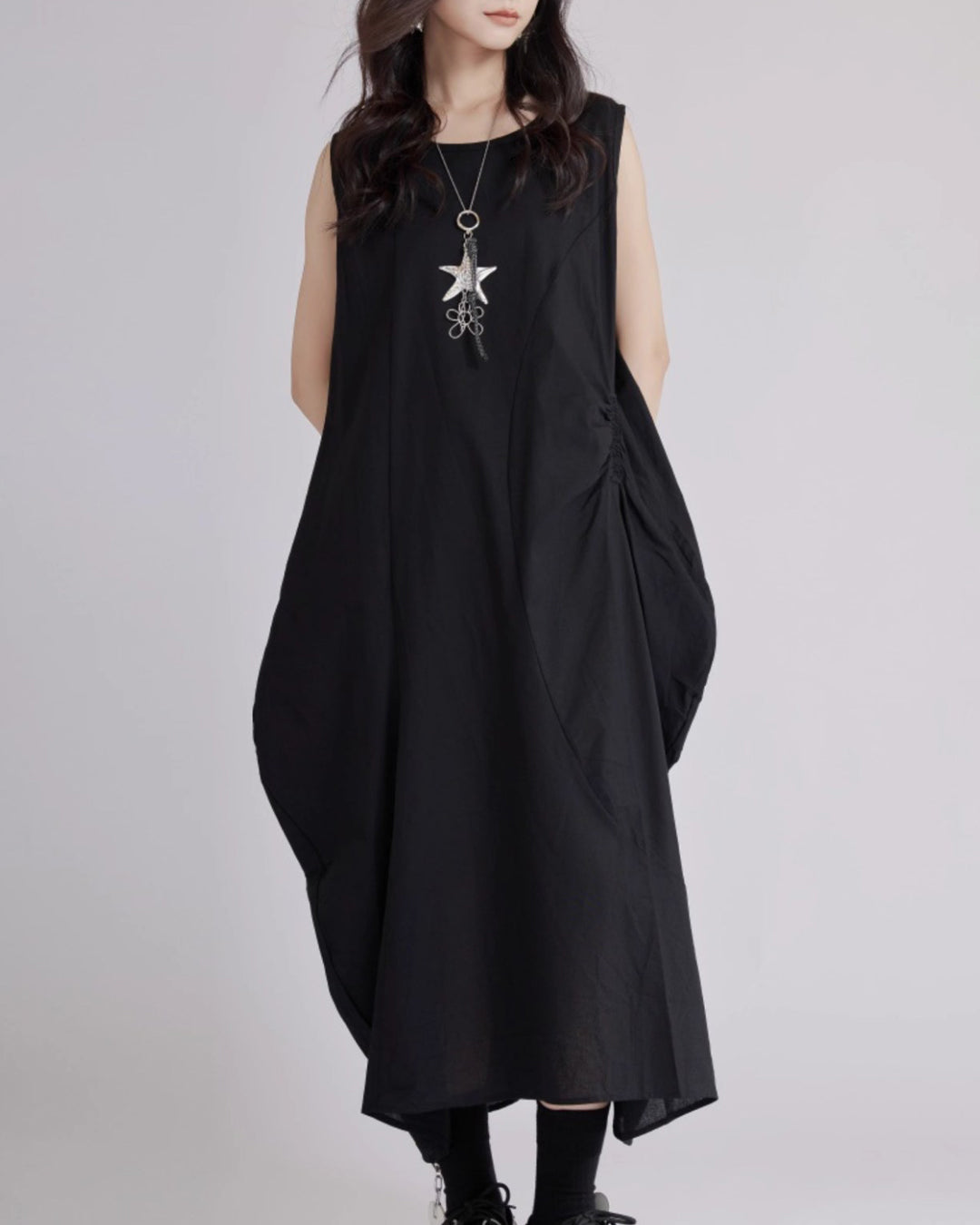 ♥ASYMMETRIC GATHERED SLEEVELESS DRESS