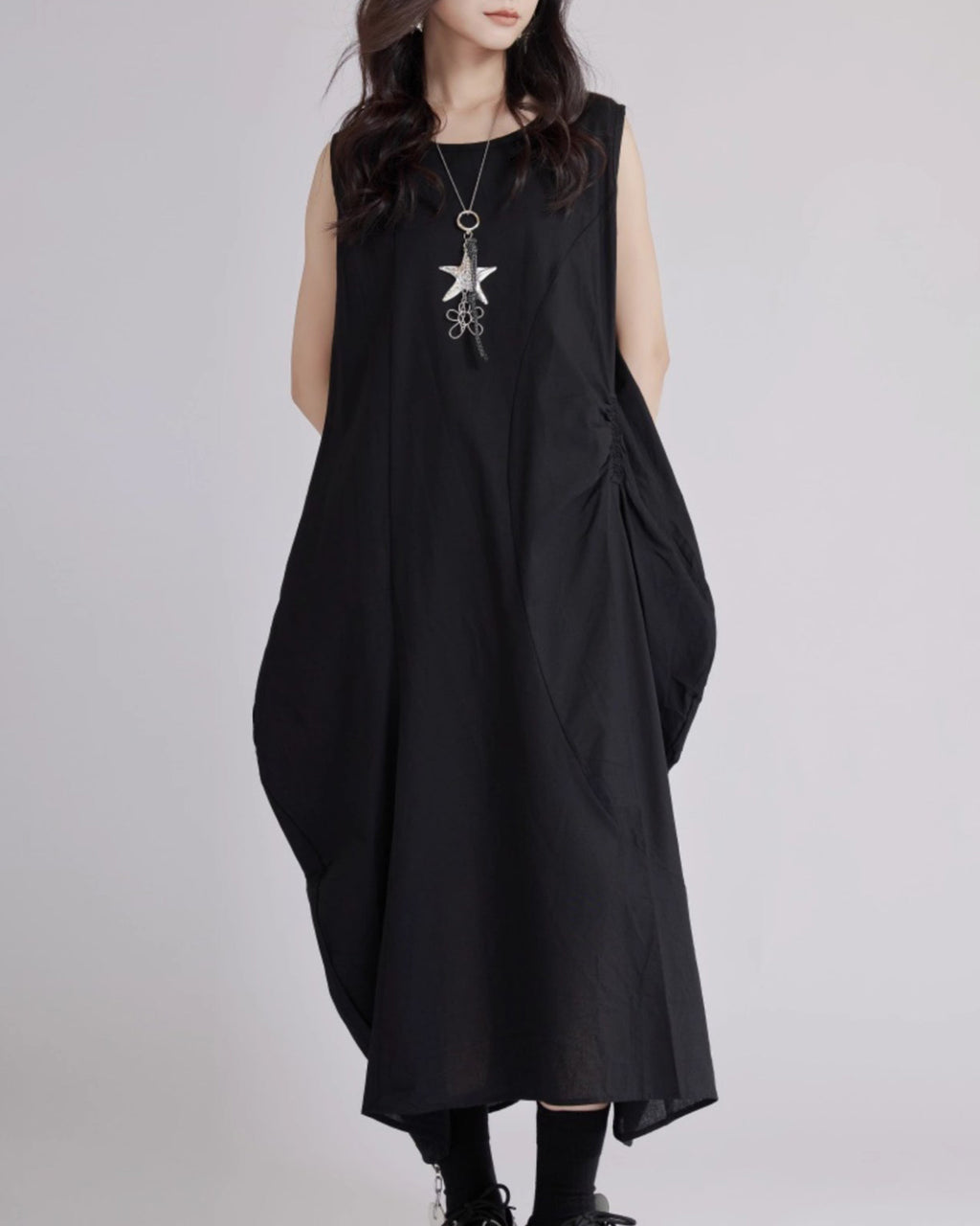 ♥ASYMMETRIC GATHERED SLEEVELESS DRESS