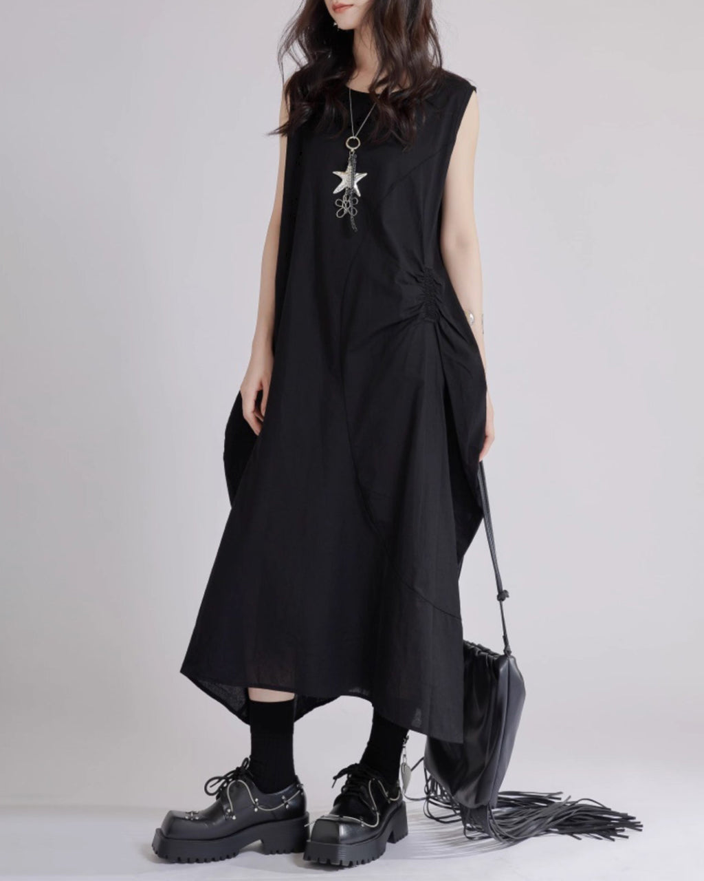 ♥ASYMMETRIC GATHERED SLEEVELESS DRESS