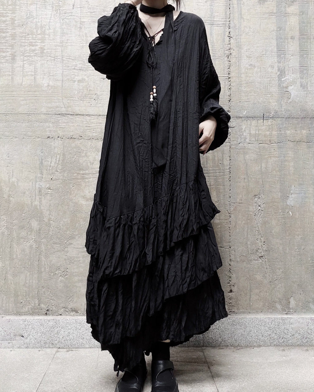 ♥CASCADE CRINKLE LONG DRESS