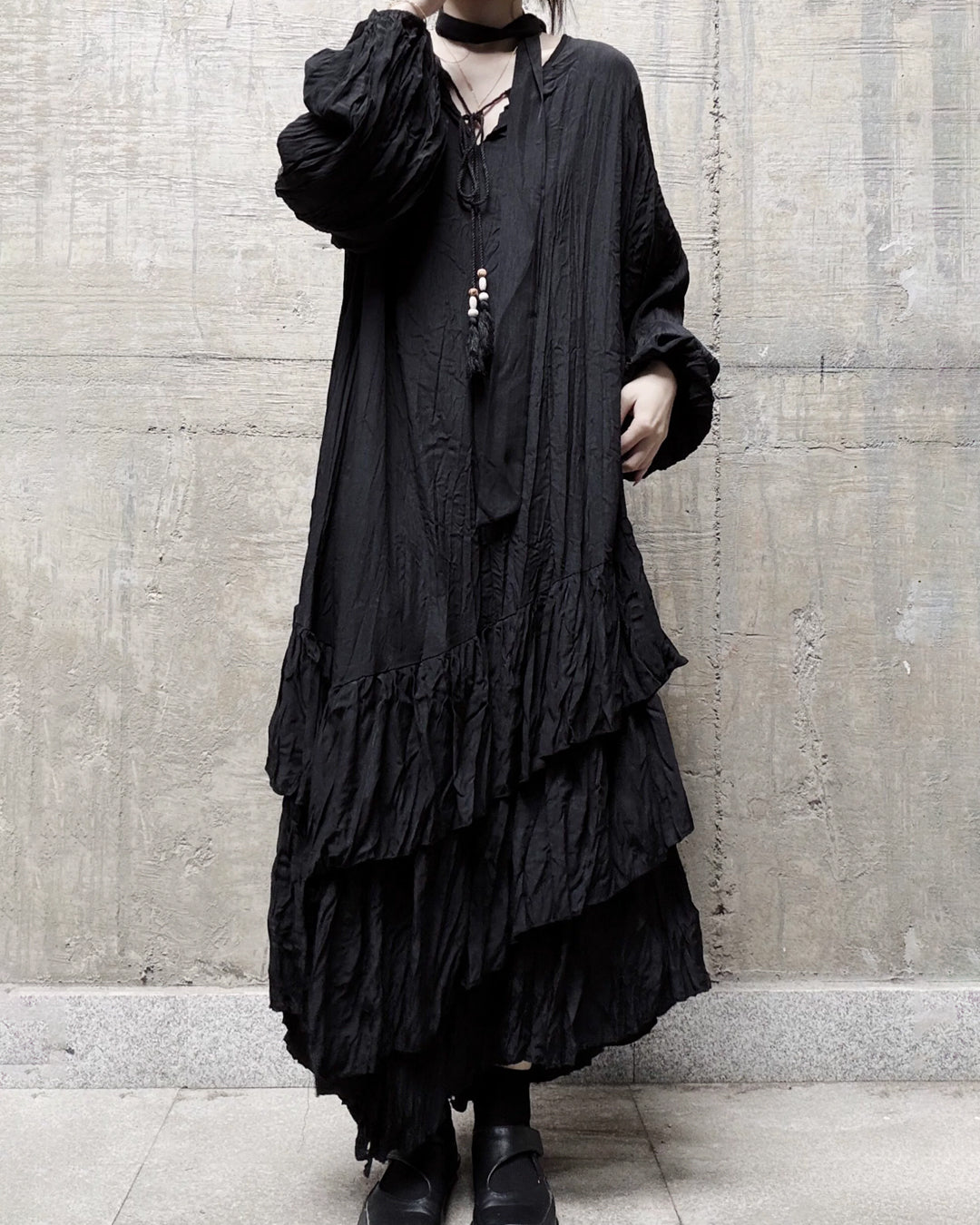 ♥CASCADE CRINKLE LONG DRESS