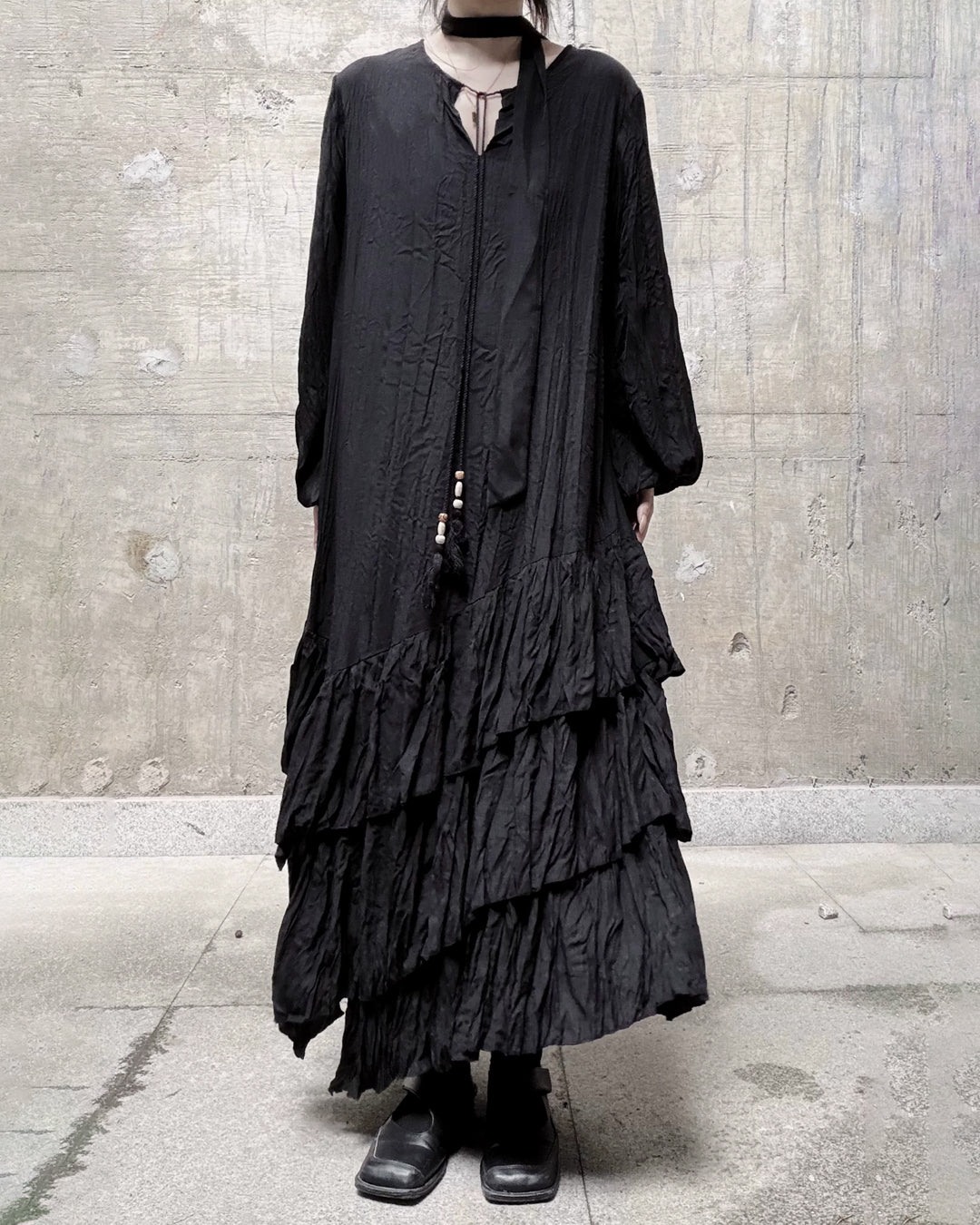 ♥CASCADE CRINKLE LONG DRESS