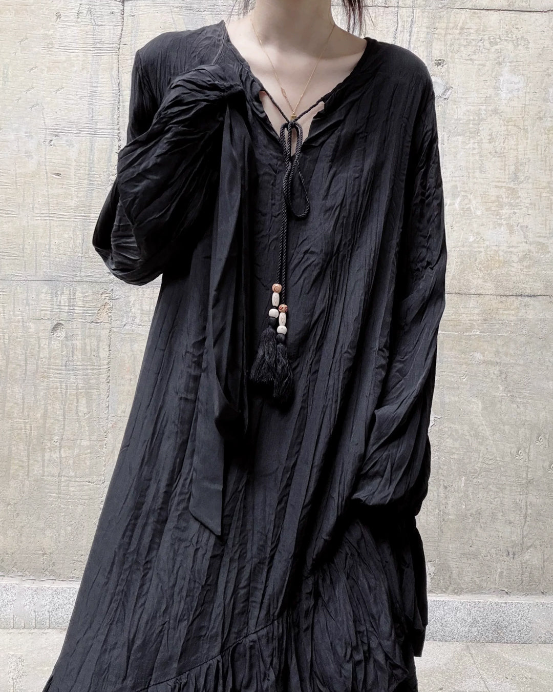♥CASCADE CRINKLE LONG DRESS