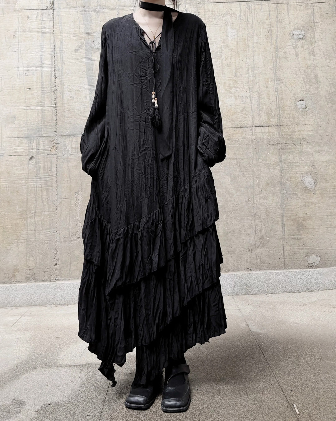 ♥CASCADE CRINKLE LONG DRESS