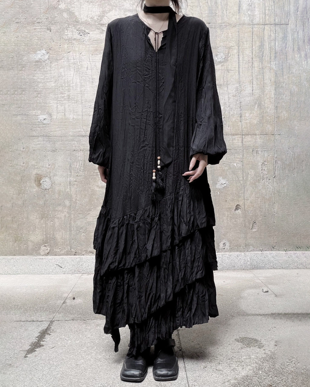 ♥CASCADE CRINKLE LONG DRESS