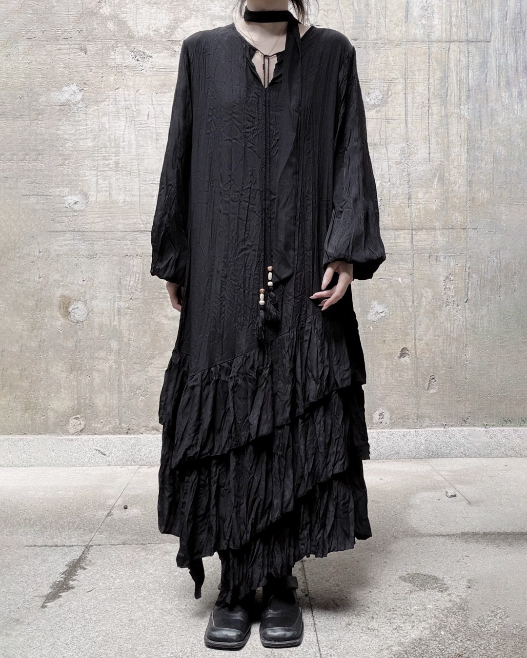 ♥CASCADE CRINKLE LONG DRESS
