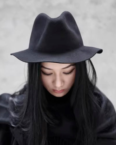 ♥WOOL FELT WIDW BRIM SOFT HAT – Black Gravity